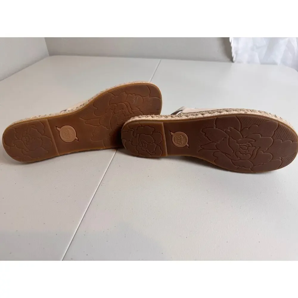 Born San Isabel Slingback espadrille sandals cream leather elastic heel strap  9